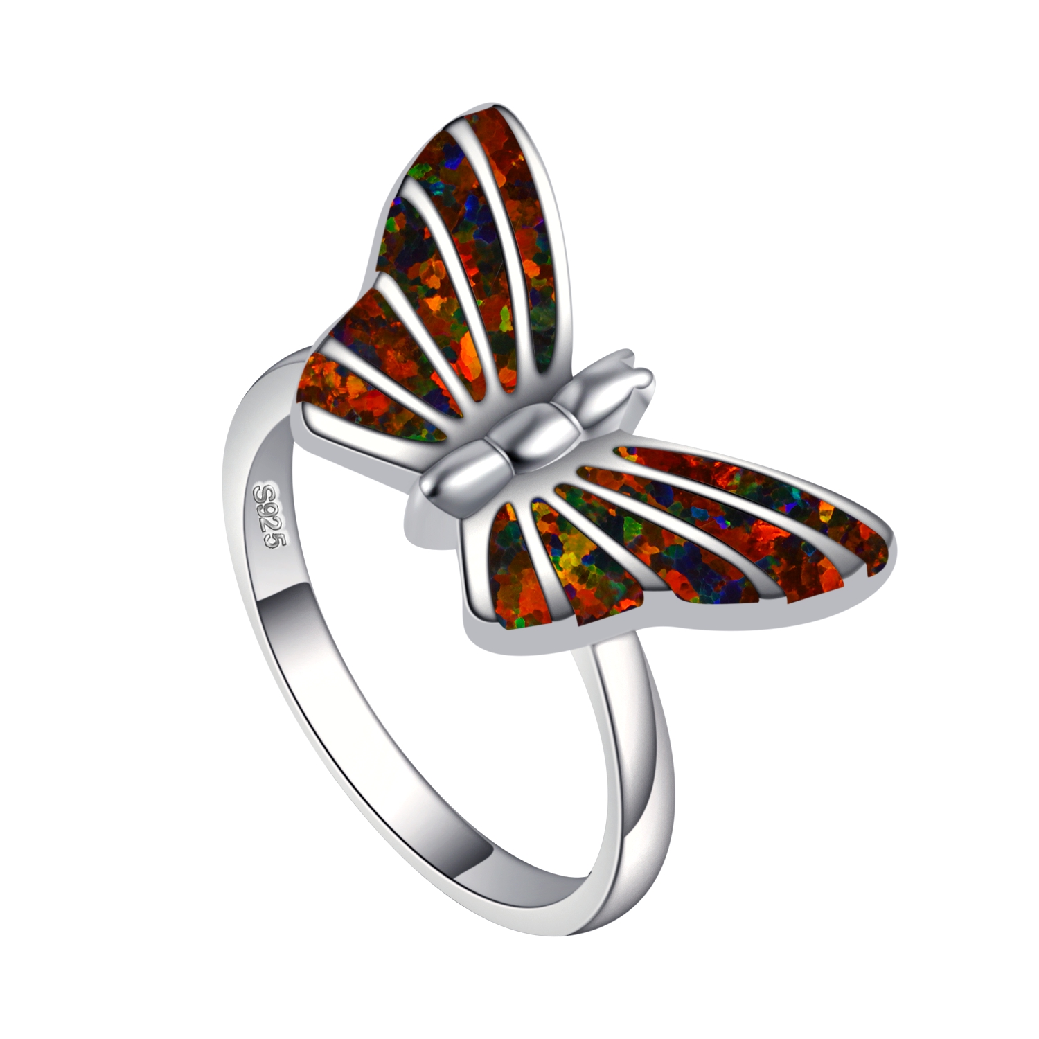 inlay opal hawaiian butterfly ring solid 925 sterling silver size 5 - 12