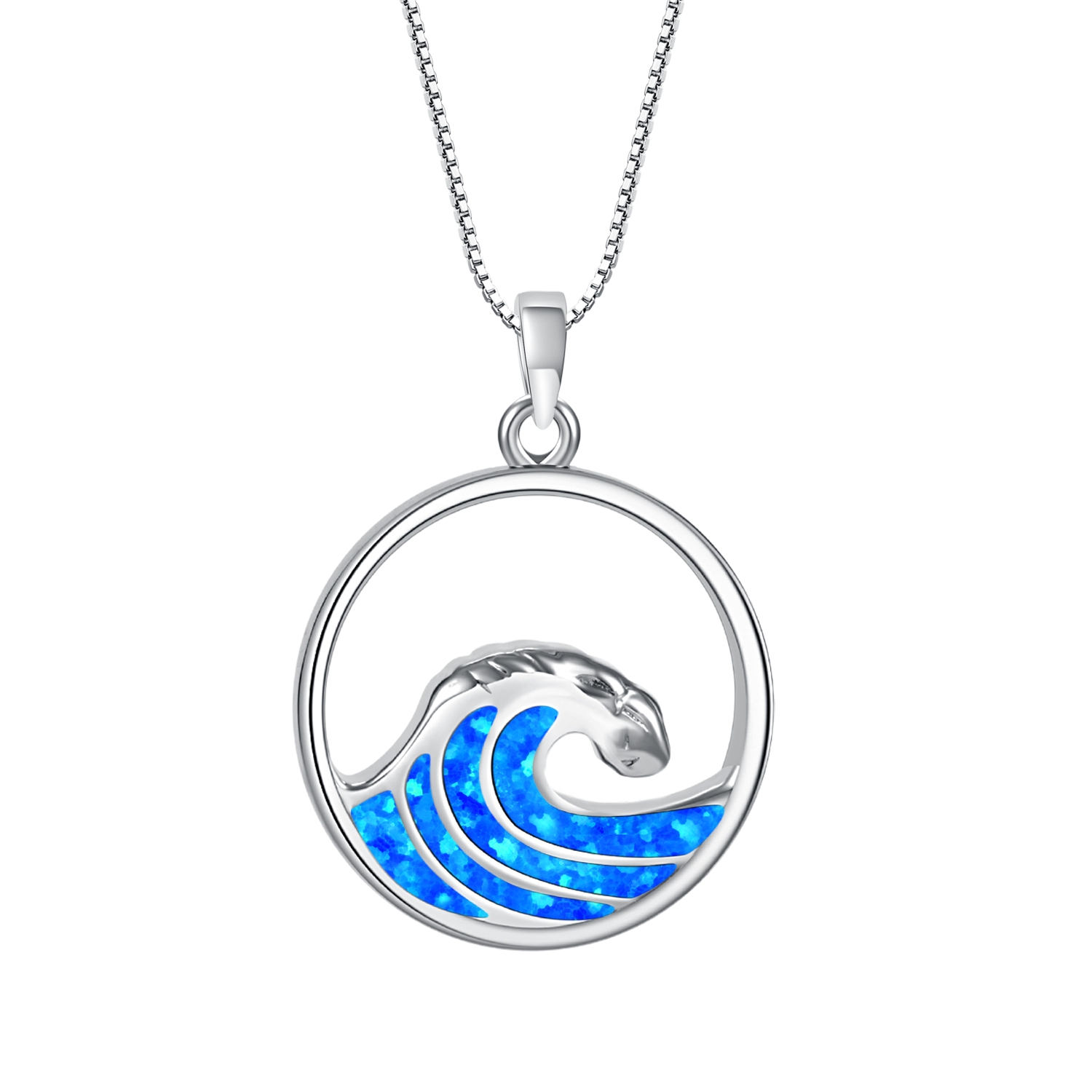 Unique Hawaiian Blue Opal Ocean Wave Necklace, Sterling Silver Blue Opal Wave Pendant