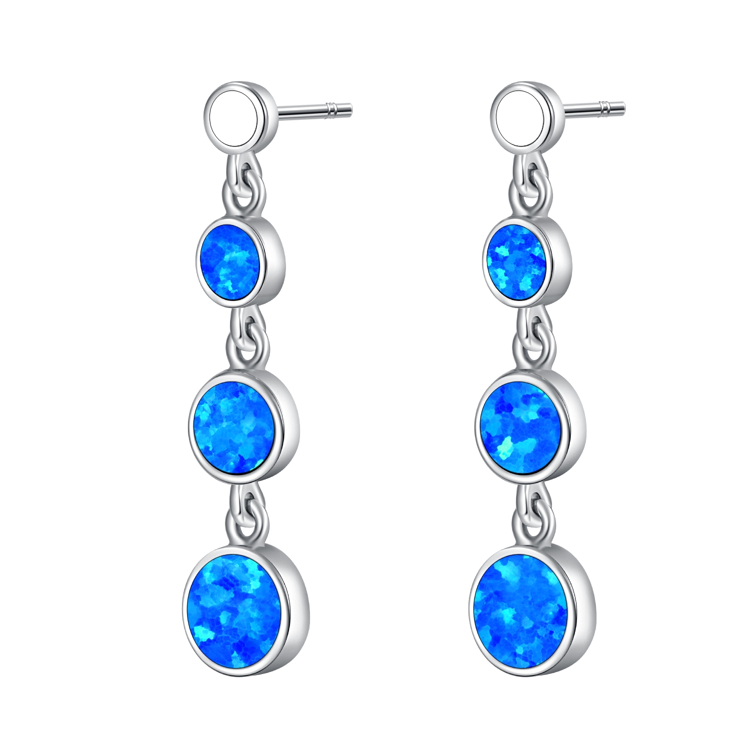 Created Opal Dangle Earrings Sterling Silver