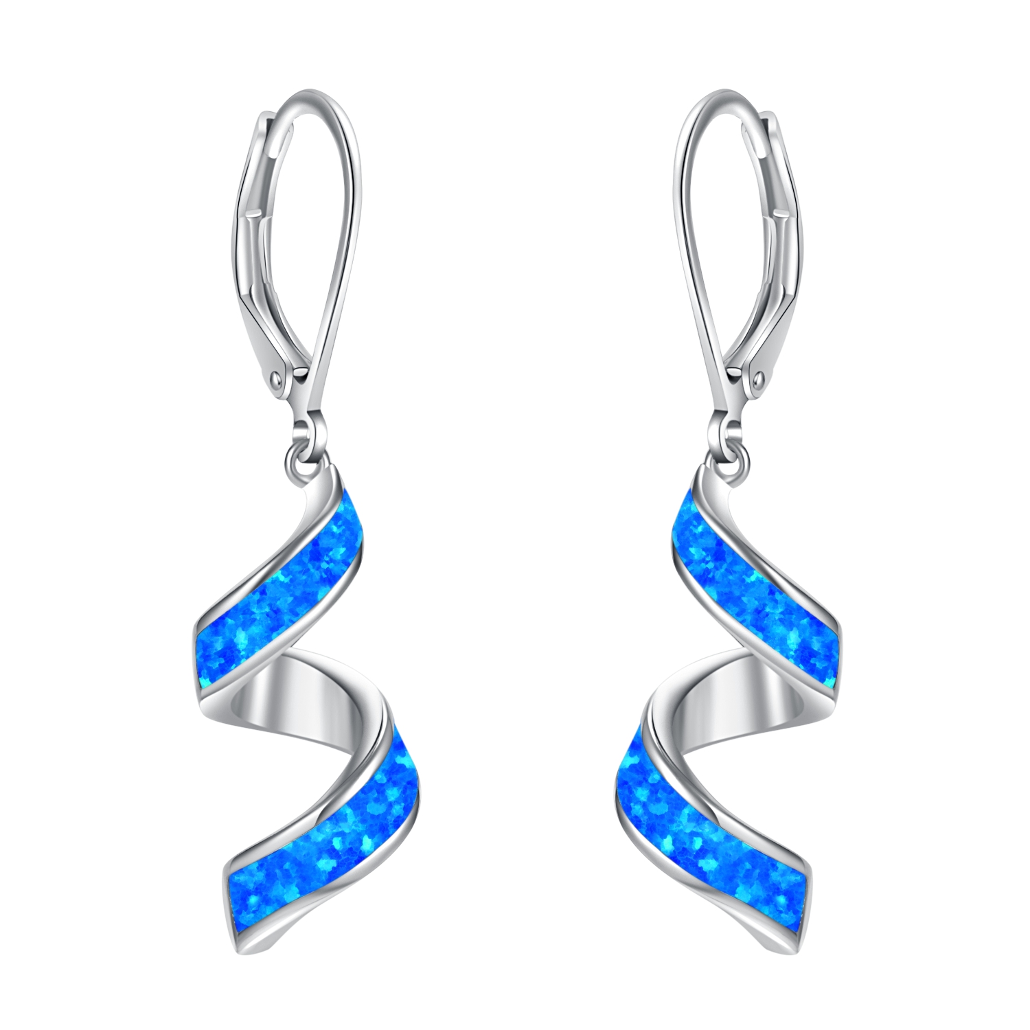 Sterling Silver Synthetic Opal Swirl Spiral Post Dangle Earrings for Wome